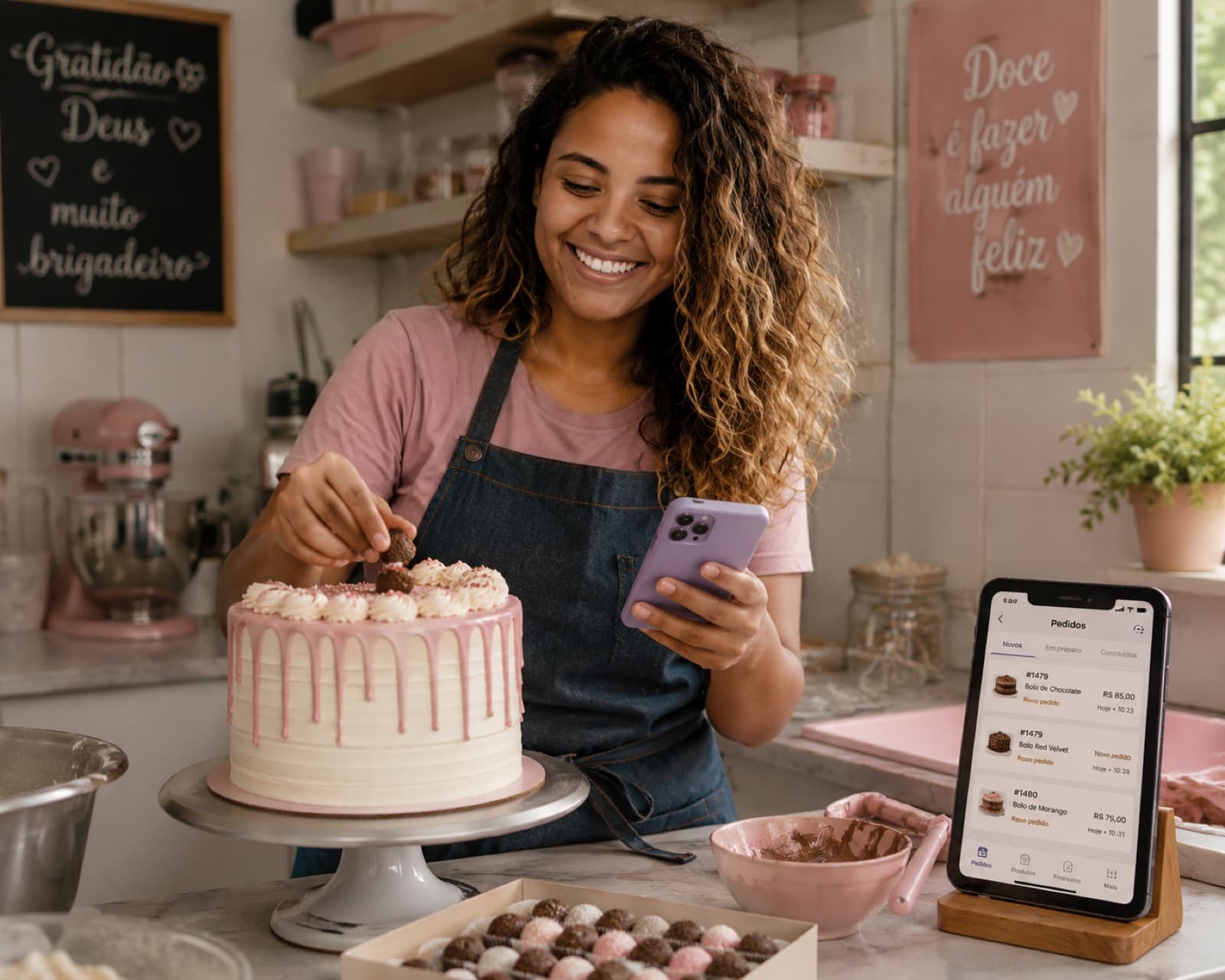 Dono de confeitaria usando o DonMenu
